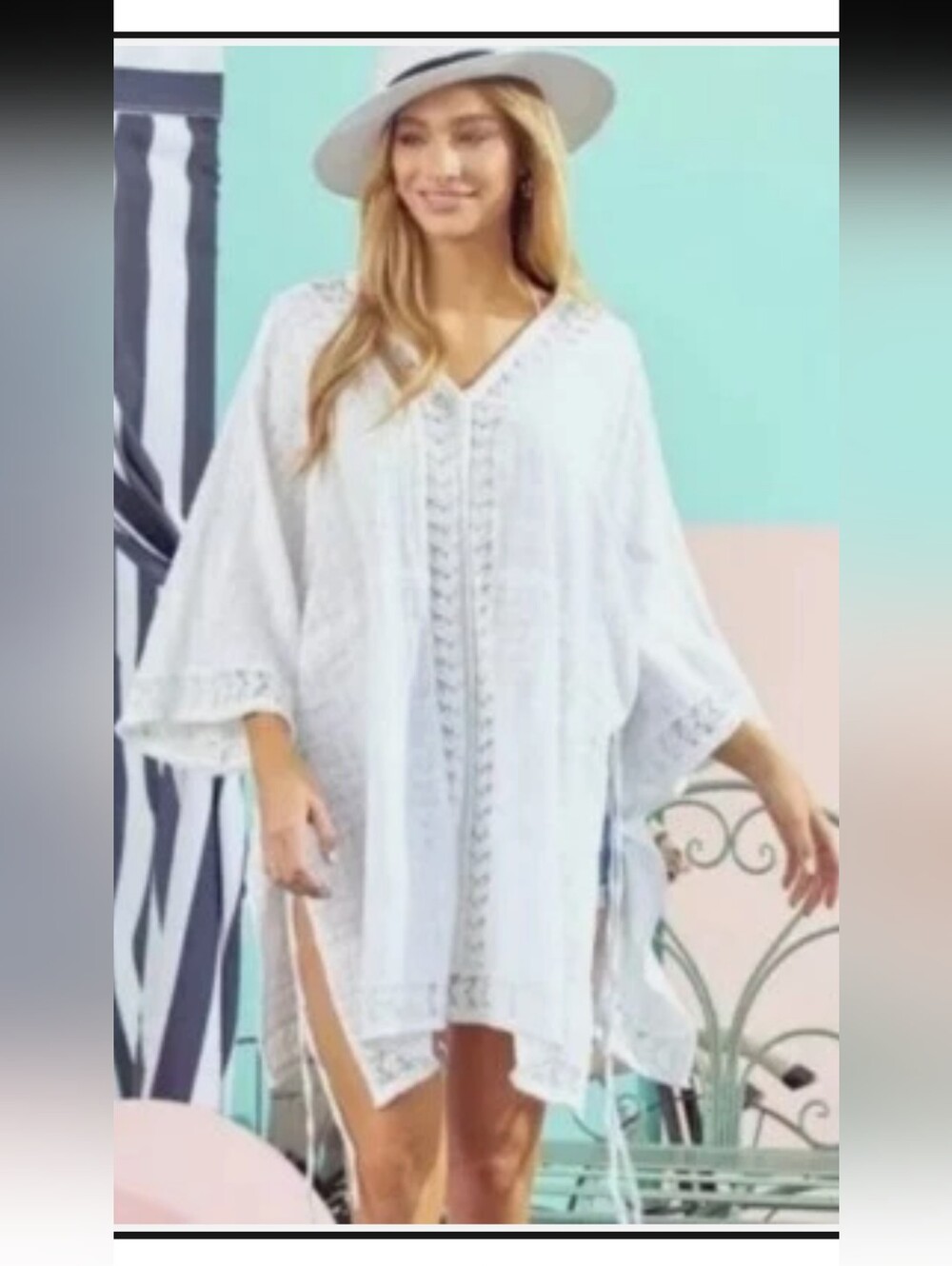 Doe & Rae White Crochet-Trim V-Neck Tunic